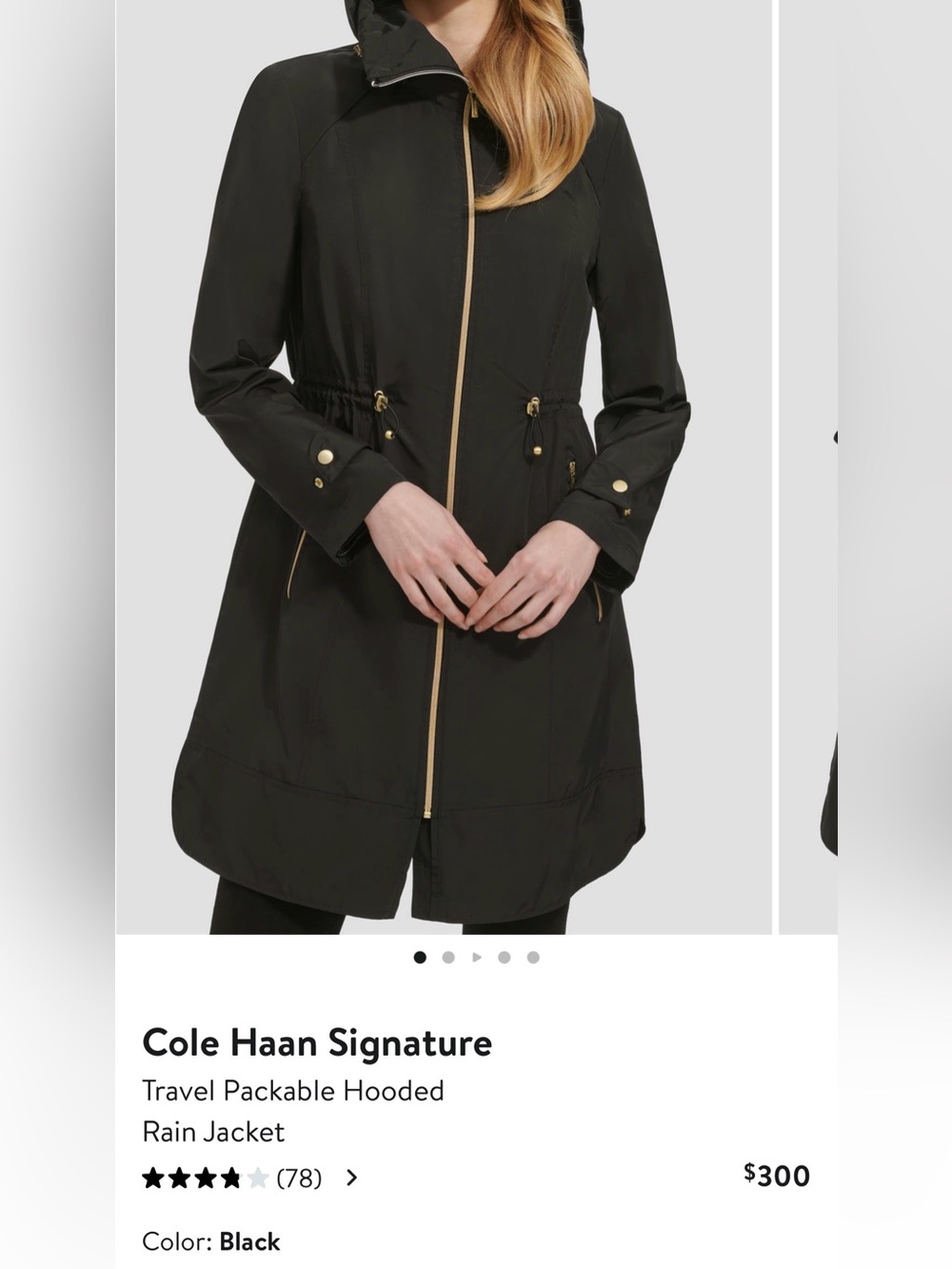 Cole Haan Black Trench Coat with Gold Trim
